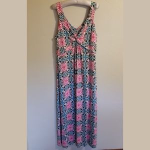 Boden Maxi Dress Size US16 Pink Teal Gray Stretch